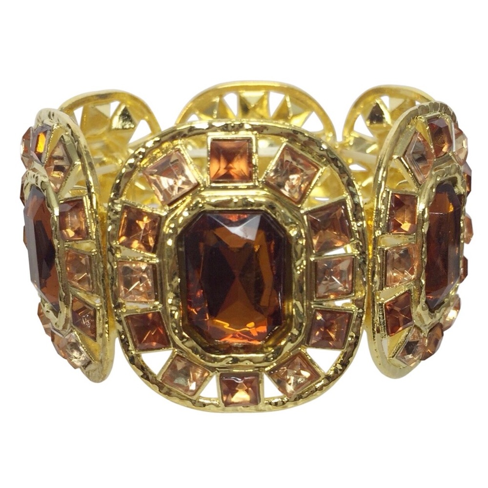 Brown Gem Chunky Gold Statement Stretch Bracelet